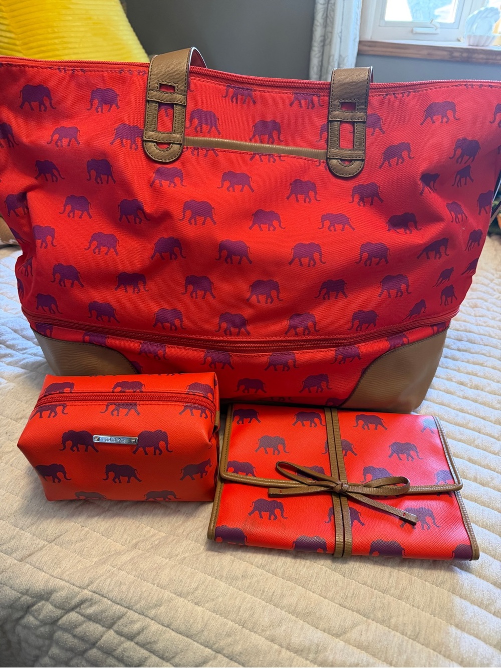 Stella & Dot Elephant Print 3-Piece Travel Bag Set